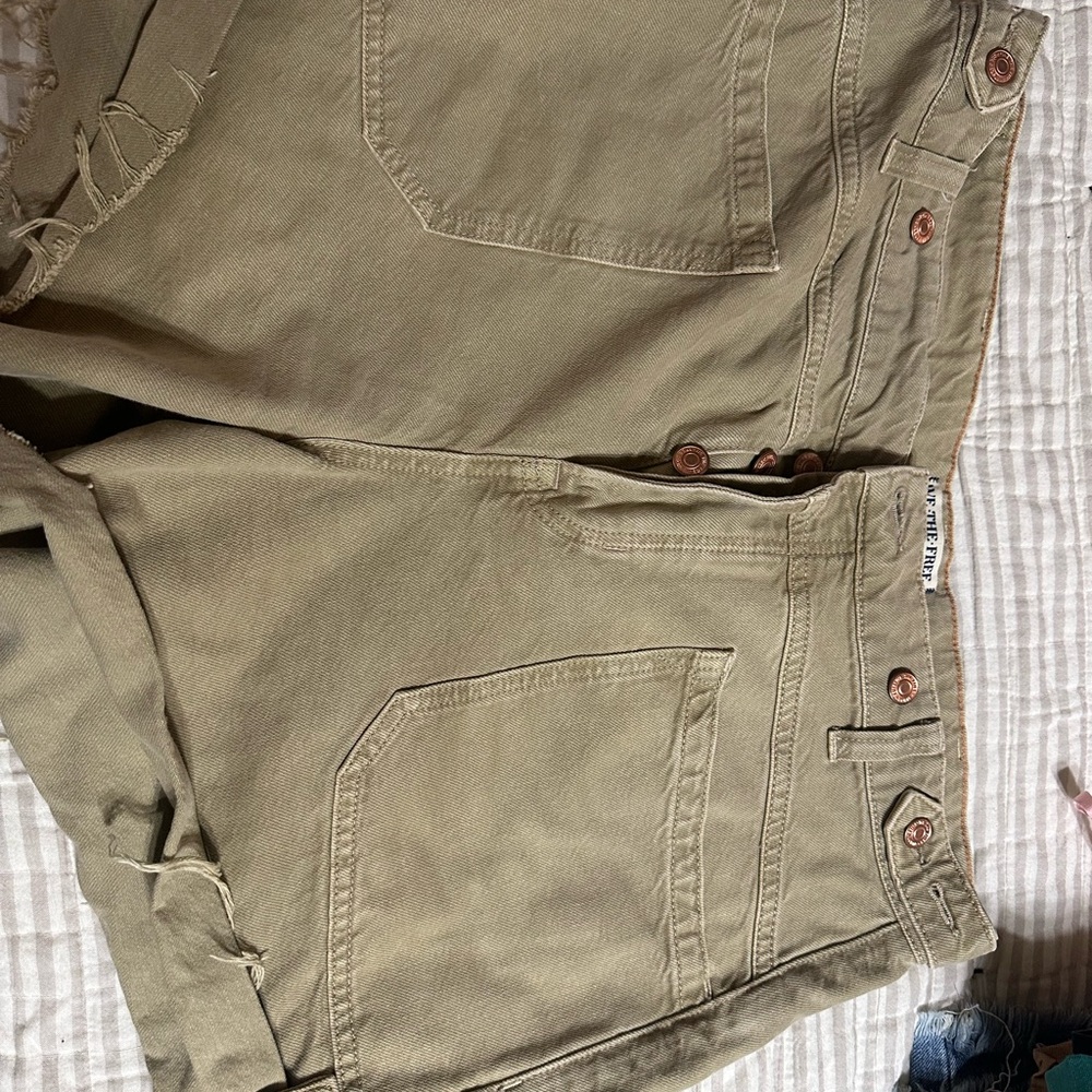We The Free Olive Green High-Rise Twill Jean Shorts